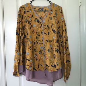 Yellow and lavender floral blouse